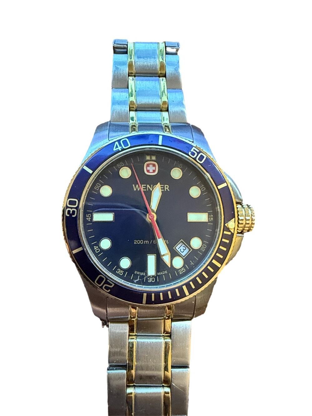 Wenger Swiss Military Diver Watch 200M Blue Dial Stainless Steel Quartz